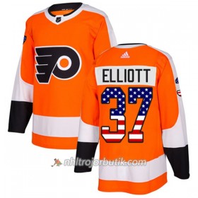 Män Ishockey Philadelphia Flyers Tröja Brian Elliott 37 Adidas 2017-2018 Orange USA Flag Fashion Authentic
